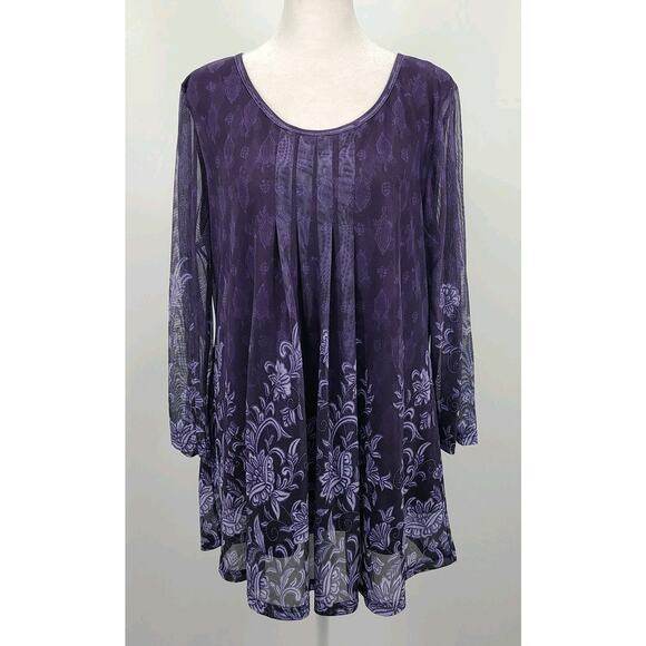 Fairygoth Dark Romantic Tunic Top Sz LARGE Sheer Sleeves Purple Feminine Lined - Picture 11 of 13